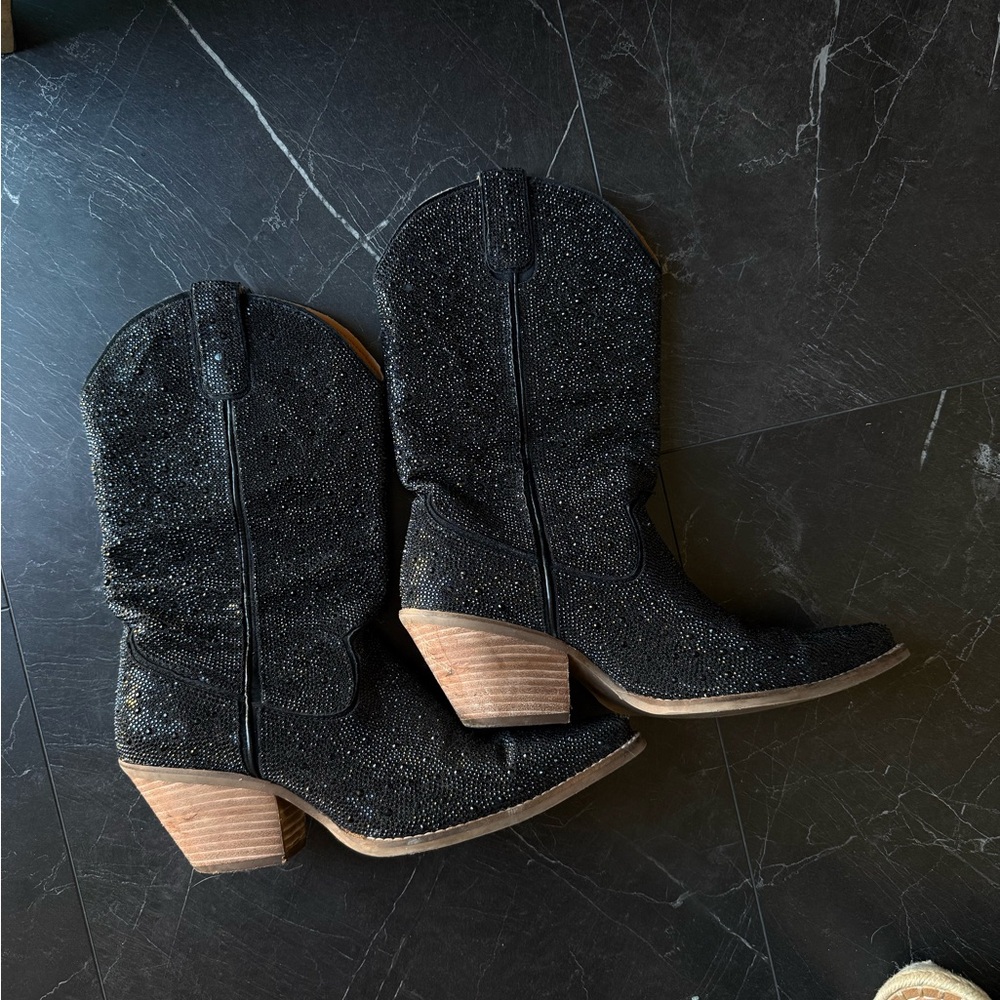 Dingo Black Glitter Heeled Boots